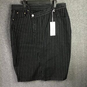 Black Denim Striped Skirt Sz 2X Offset Waistband NWT